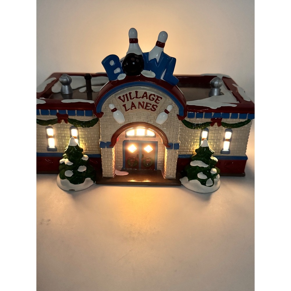Dept 56 Snow Village Bowling Alley Village Lanes Ceramic Lighted House 54858